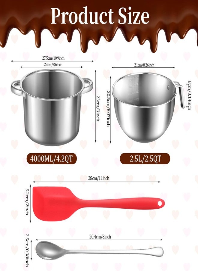BOHUIZ 304 Stainless Steel Double Boiler with Spatula and Spoon, 4.2QT Dual-Handle Pot 2.6QT Melting Bowl with Scale and Handle Stackable Water Bath Melting Pot Set for Chocolate, Butter, Sugar, Wax - Image 2